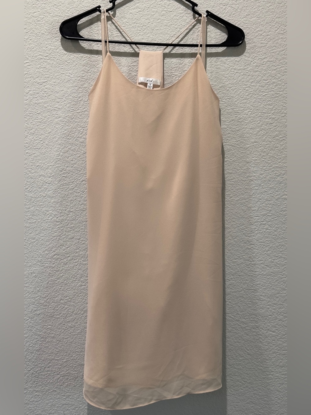 Norah Beige Slip Midi Dress with Spaghetti Straps